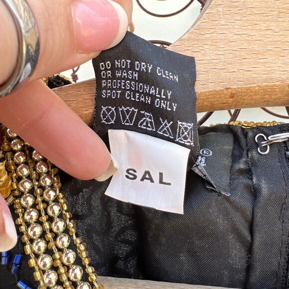 Vintage Laurence Kazar art deco bead sequin silk blouse gold chain pattern - Picture 4 of 10